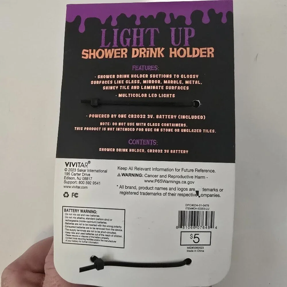 New Vivitar Light Up Shower Drink Beer Holder - Battery Included!